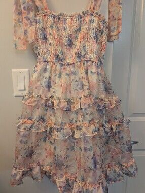 Storia Pastel Floral Ruffle Sundress - Pink & Lavender, Size small